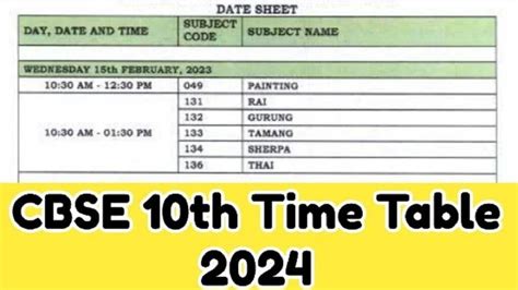 cbse board exam 2024 time table class 10